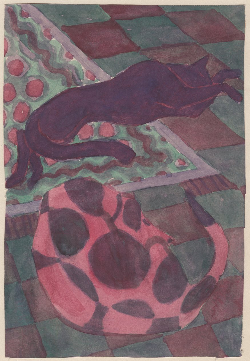 睡觉的狗和猫，约1951年。 作者 雪莉·马卡姆