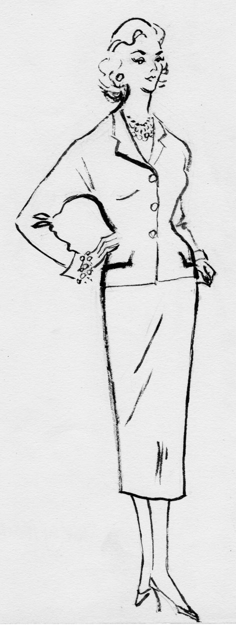 穿铅笔服的女人，约1950年。 作者 雪莉·马卡姆