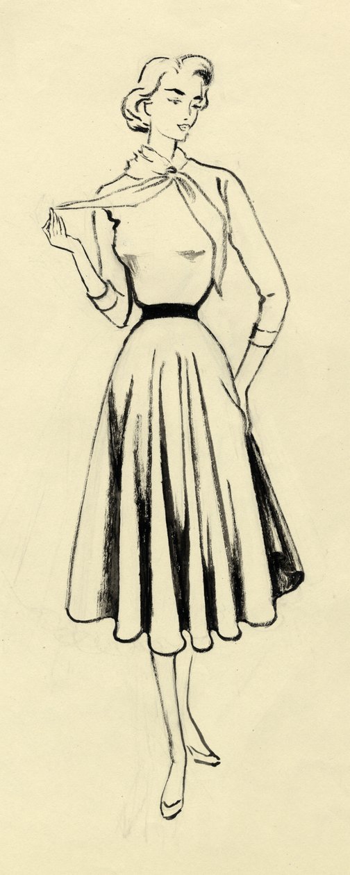 穿毛衣和长裙的女人，约1950年。 作者 雪莉·马卡姆