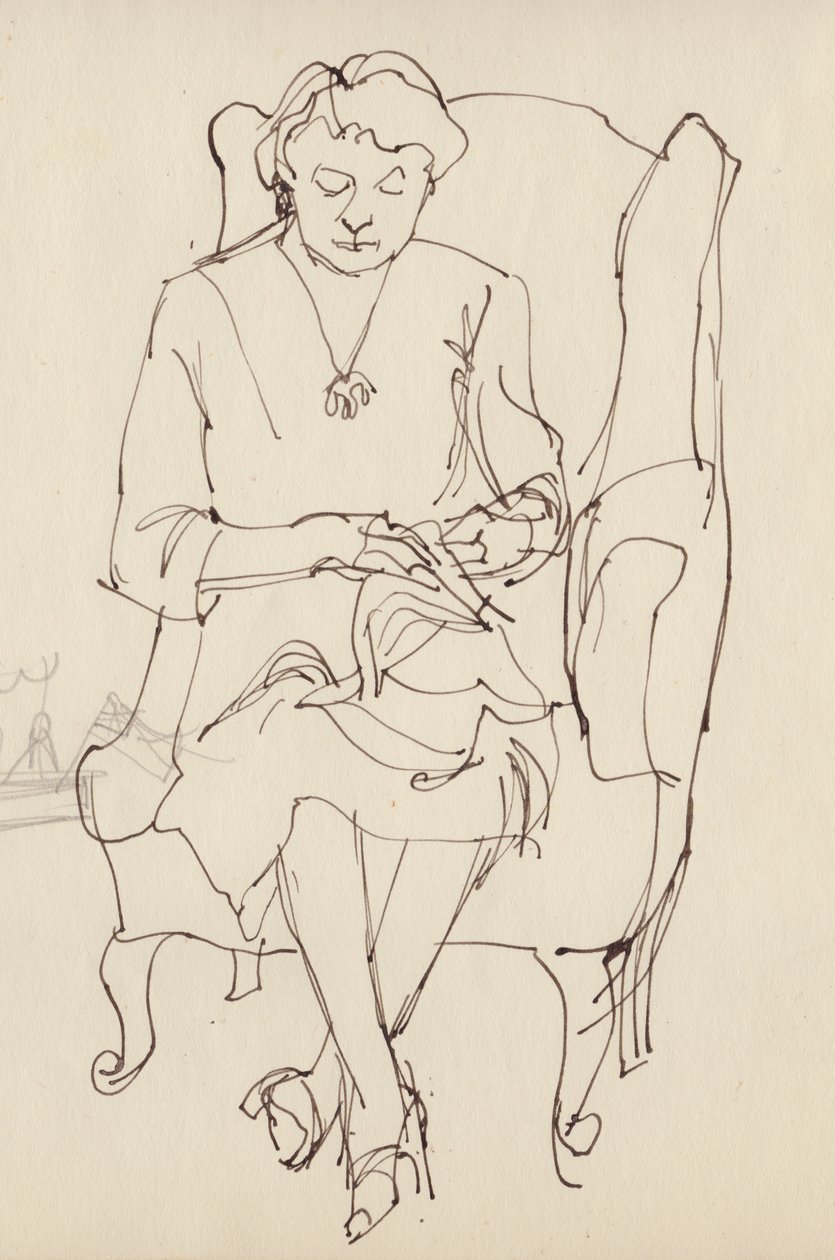 缝纫的女人，约1950年。 作者 雪莉·马卡姆