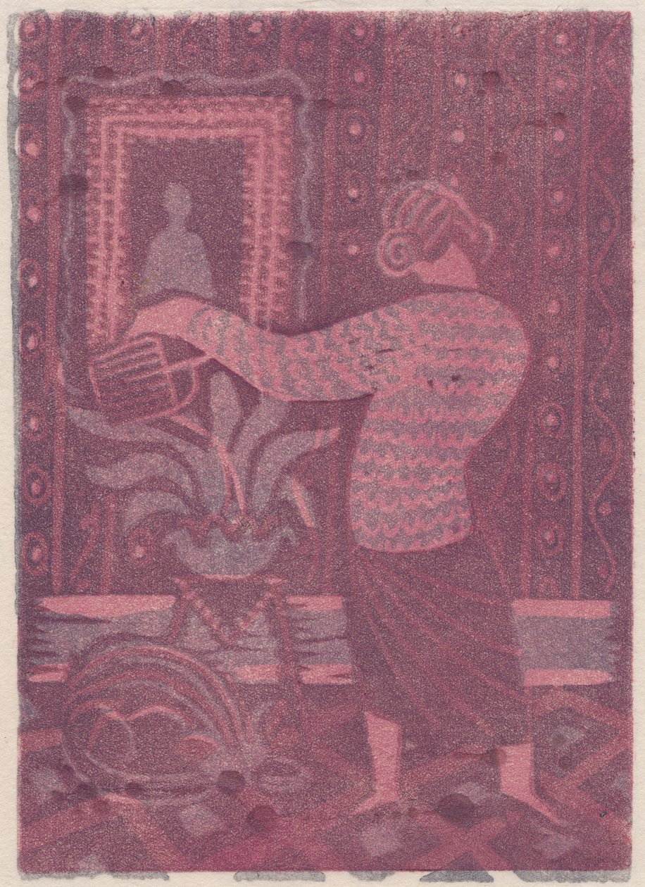 浇灌植物的妇女，约1951年。 作者 雪莉·马卡姆