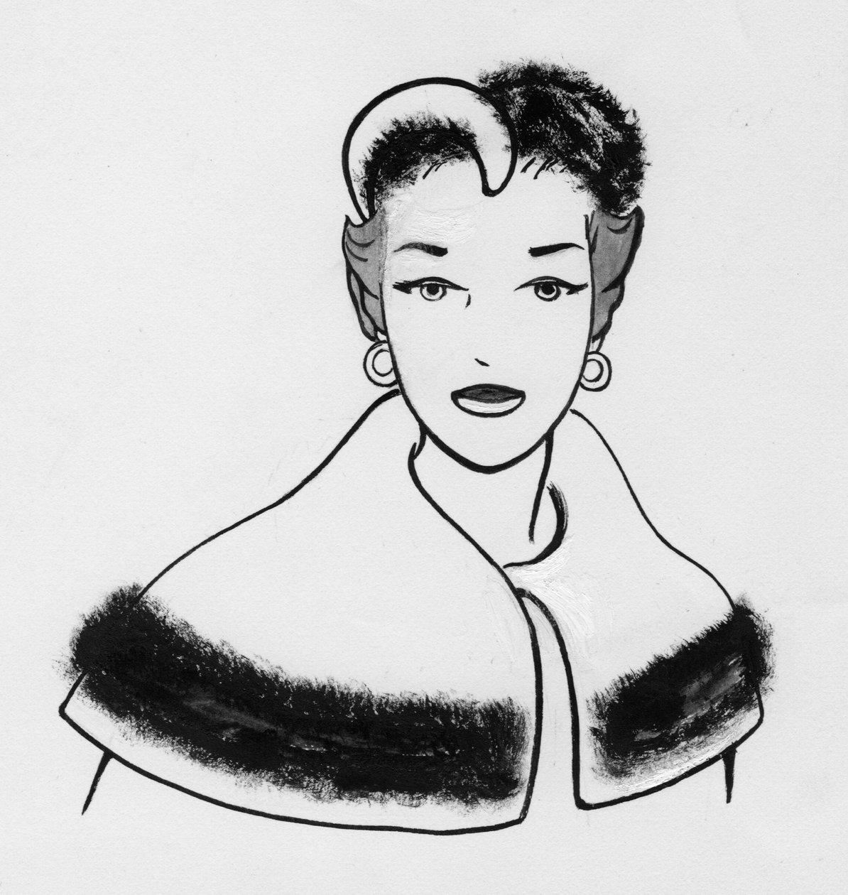 带毛边斗篷和配套帽子的女人，约1950年。 作者 雪莉·马卡姆