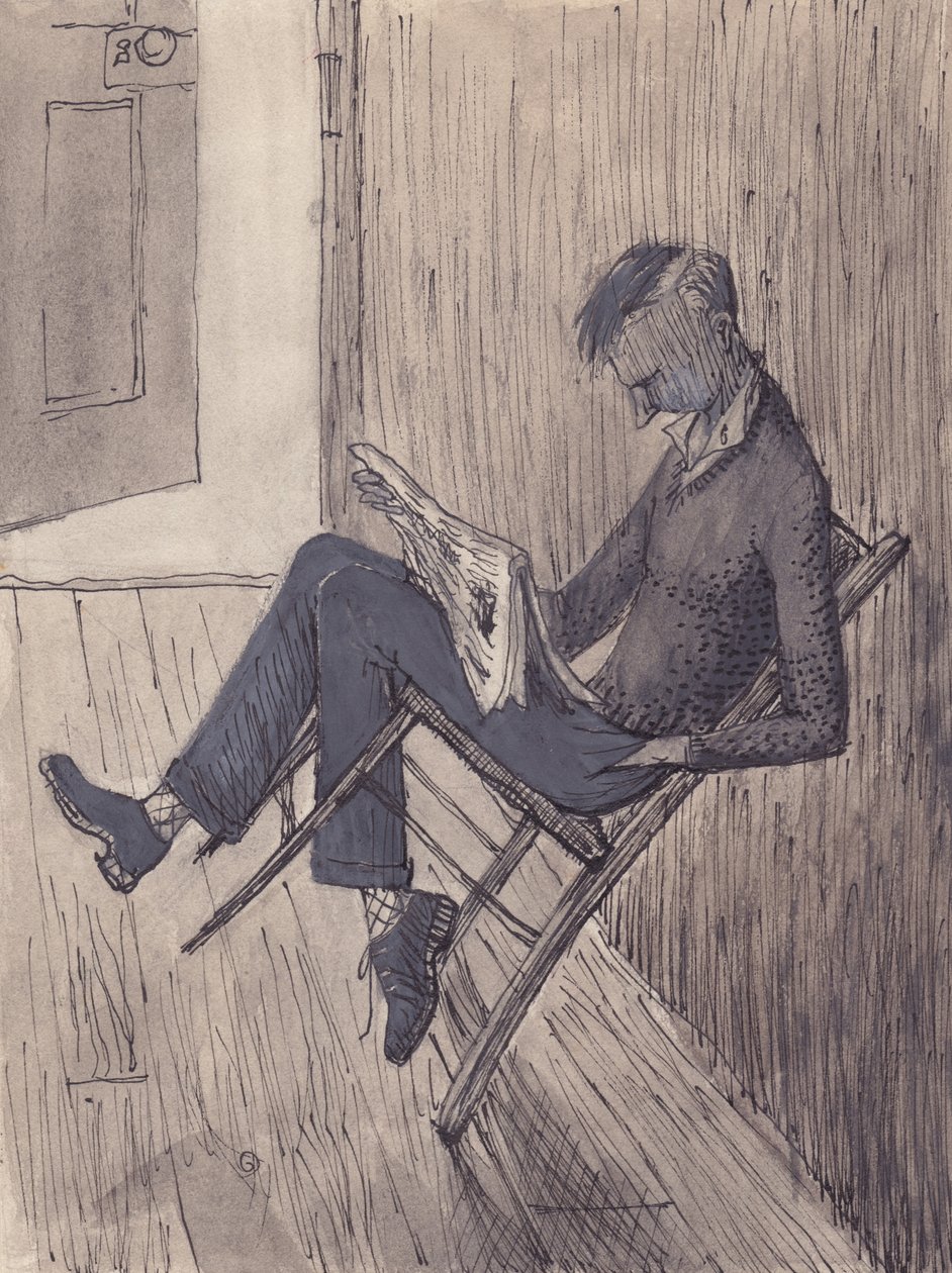 年轻男子将椅子靠在墙上，1952年。 作者 雪莉·马卡姆