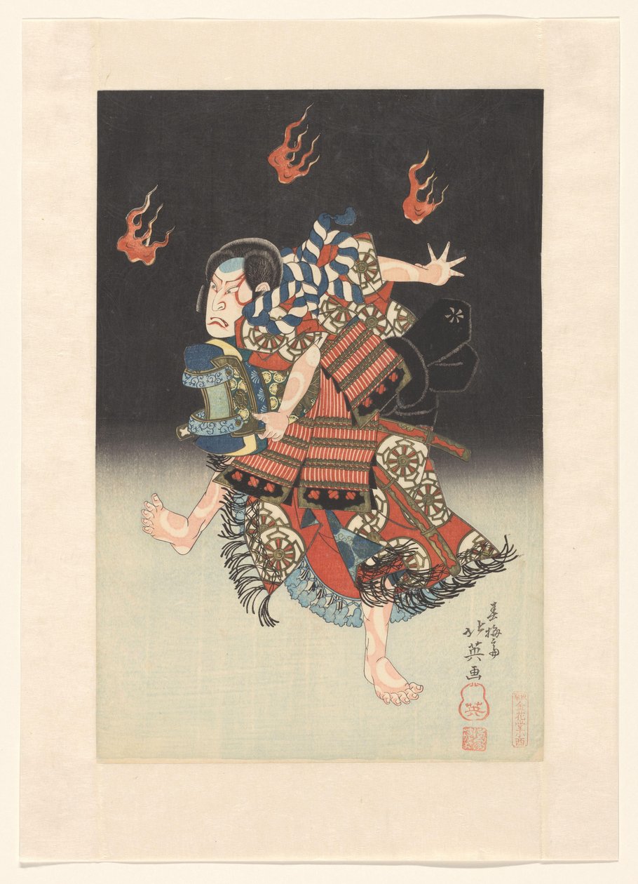 中村狮观二世在 Naka 剧场的话剧《花柳村魅影仙本》中饰演狐狸（狐妖）源久郎。 作者 春百斋北荣
