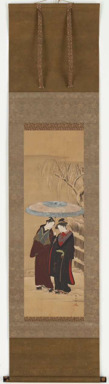 一个女孩和一个男人在雪中行走，18世纪中期。 作者 春庄