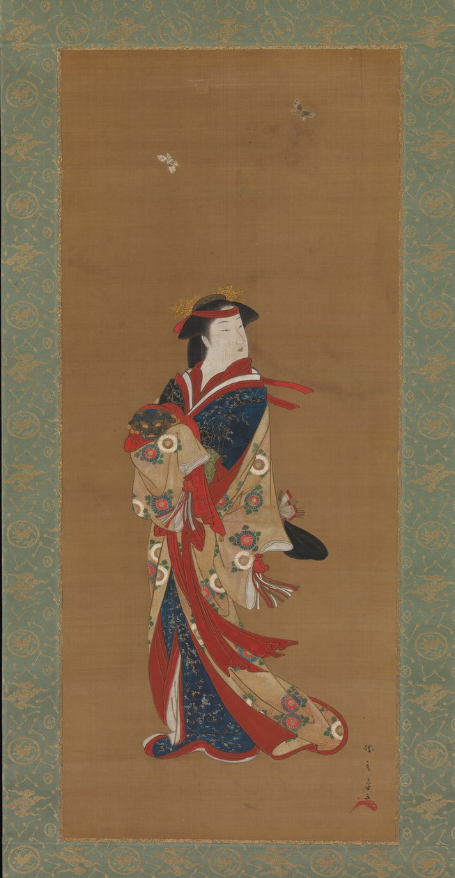 美女与蝴蝶，18世纪。 作者 春庄