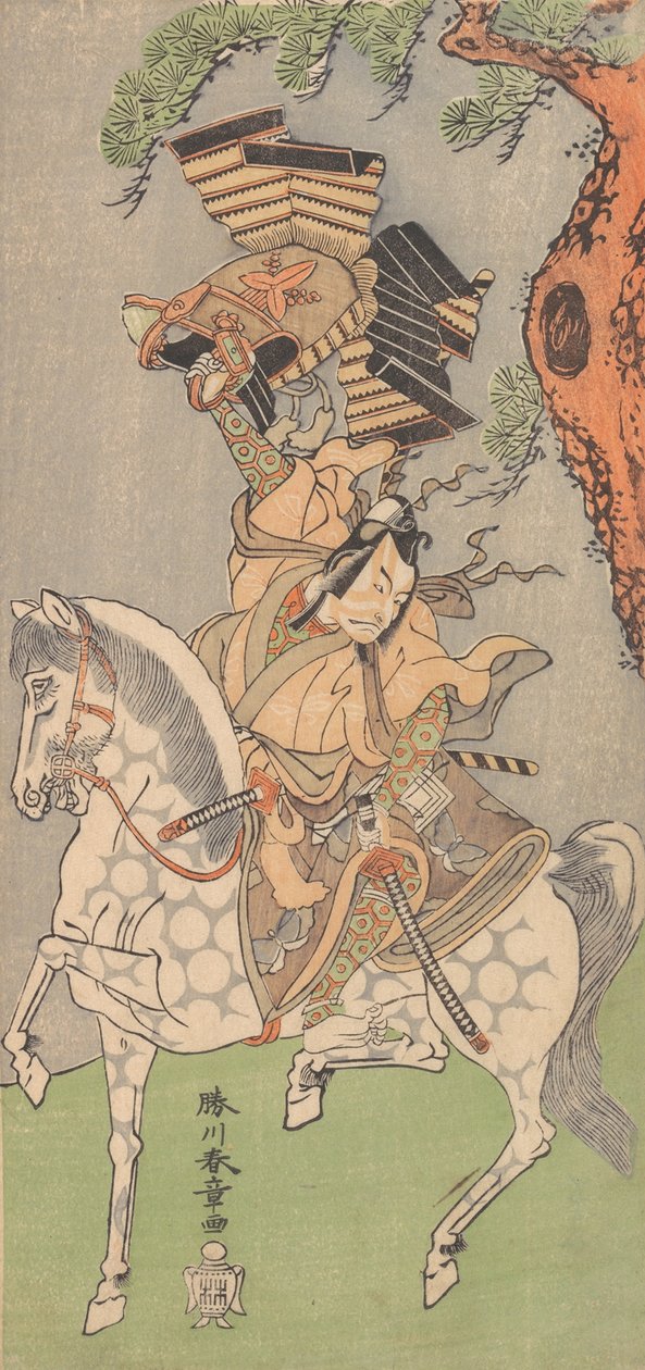 市川团十郎五世为骑着斑驳灰马的武士，1771年。 作者 春庄