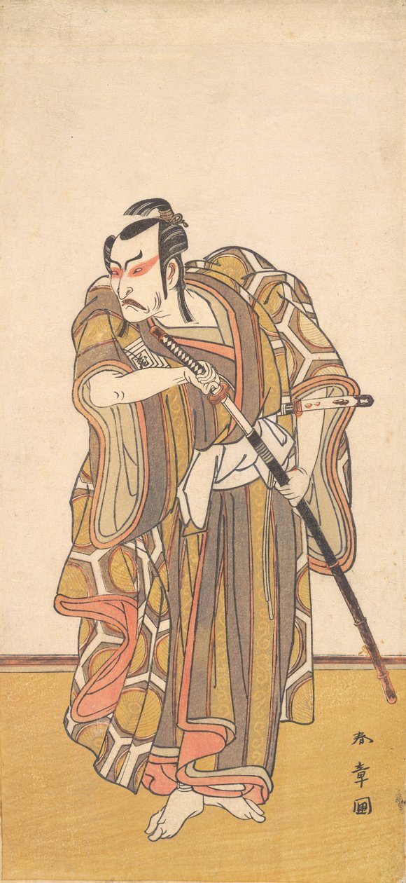 Ichikawa Danzo III作为武士拔剑，约1772年。 作者 春庄