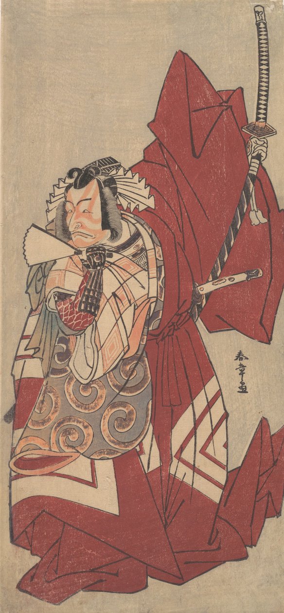 歌舞伎演员市川团十郎五世在 "柴乐 "中的角色！角色...，1776年11月。 作者 春庄