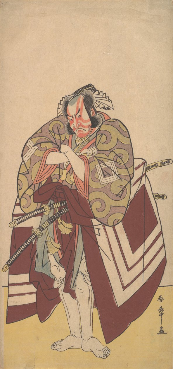歌舞伎演员 Ichikawa Danjuro V 在 Shibaraku Stop Right There!角色，1779年11月。 作者 春庄