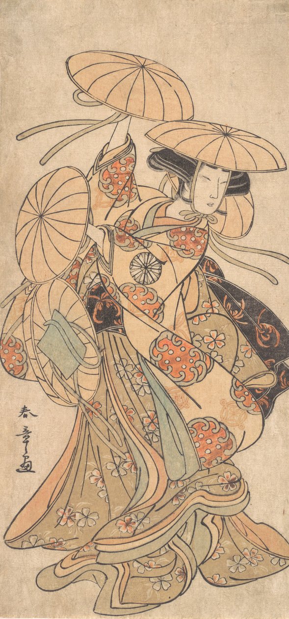 歌舞伎演员中村富三郎一世扮演的女性舞蹈角色，约1777年。 作者 春庄