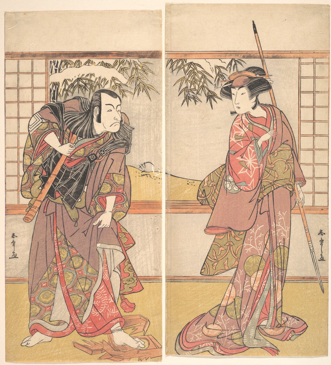 歌舞伎演员Osagawa Tsuneyo II和Ichikawa Danjuro V, 约。1780s. 作者 春庄