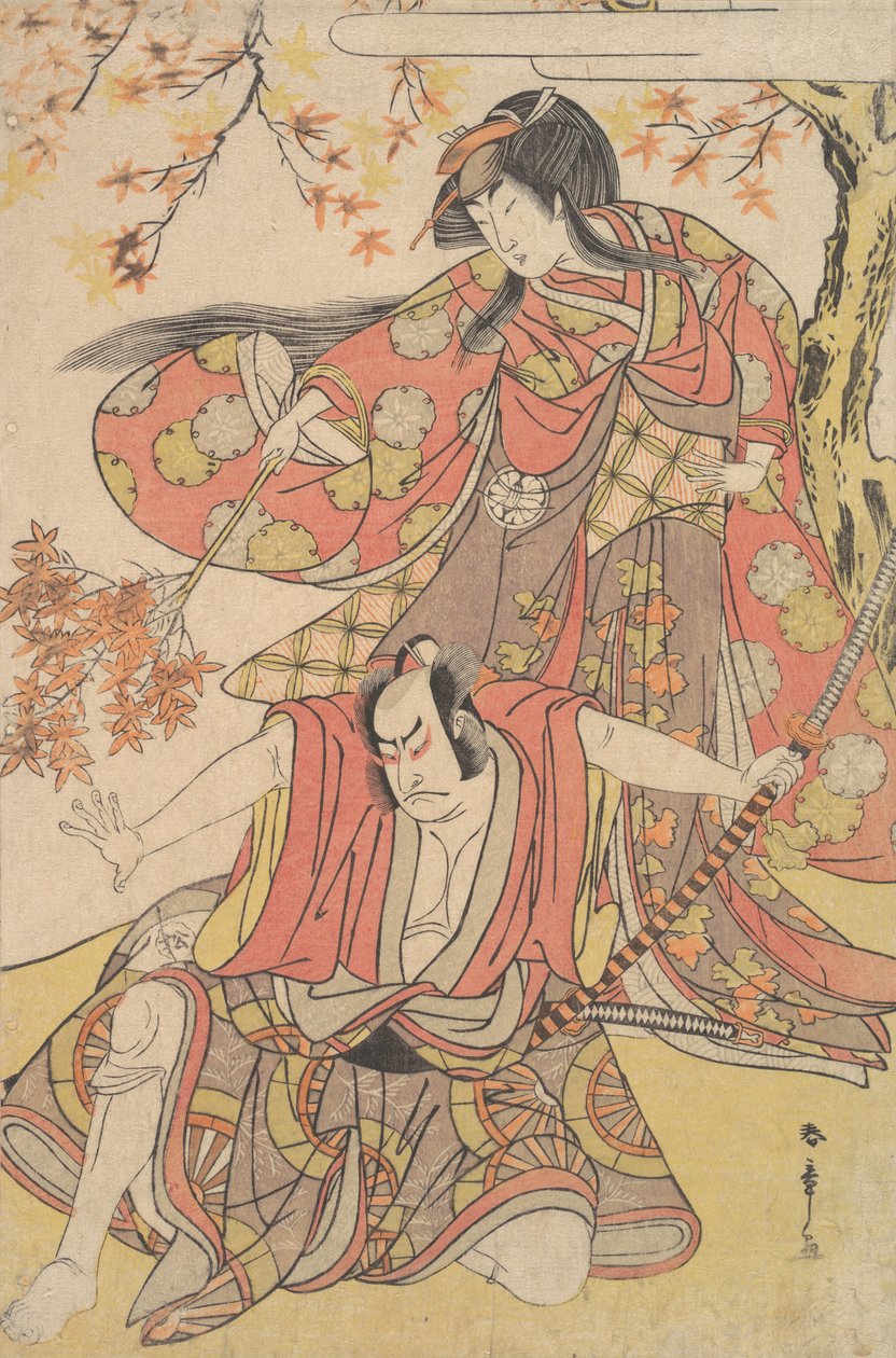 濑川喜久野城三世扮演秋天站在枫树下的女人，约1778年，约1778年。 作者 春庄