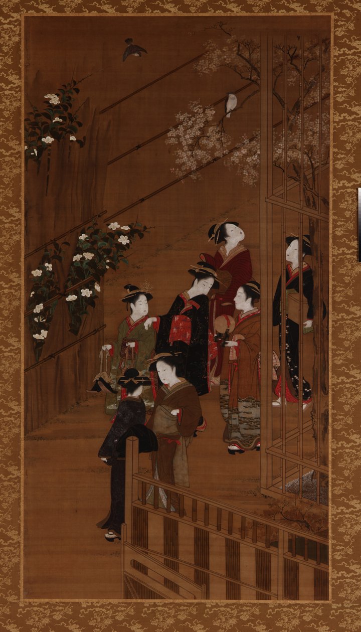 七个女人在足球场附近散步，江户时期，18世纪中后期。 作者 春庄