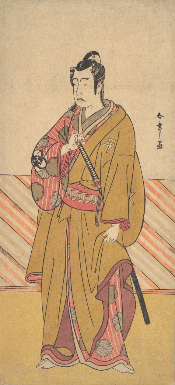 演员Bando Mitsugoro I作为Conen Otoko或五个Kyokaku之一，约1778年。 作者 春庄
