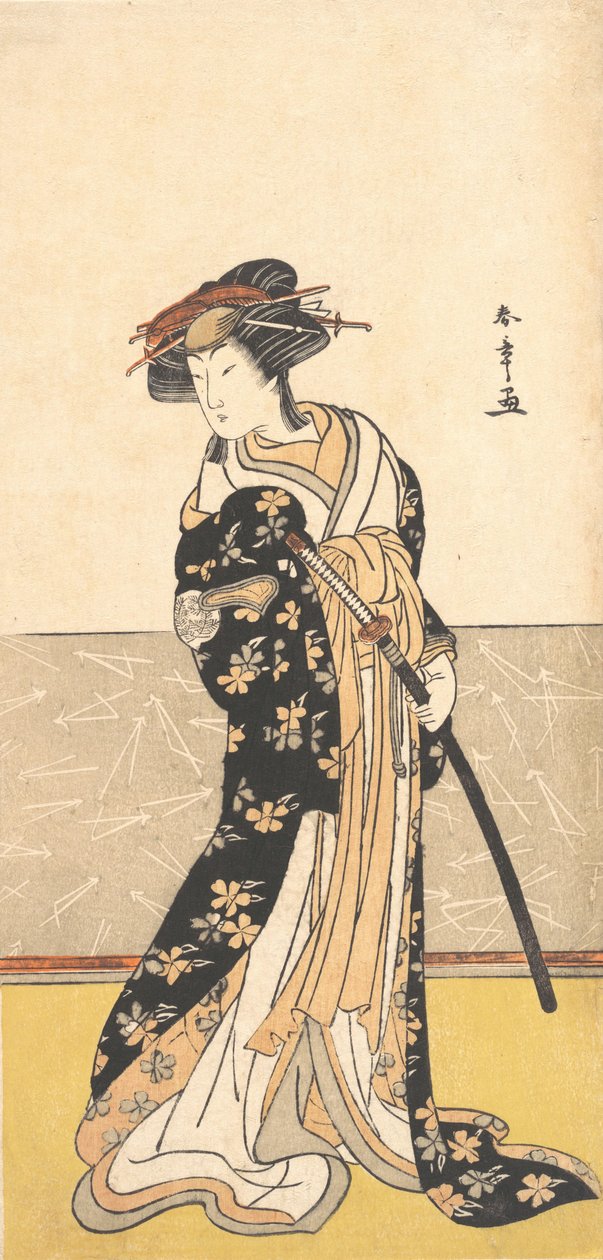 演员中村理子，扮演带剑的宫女，约1780年。 作者 春庄