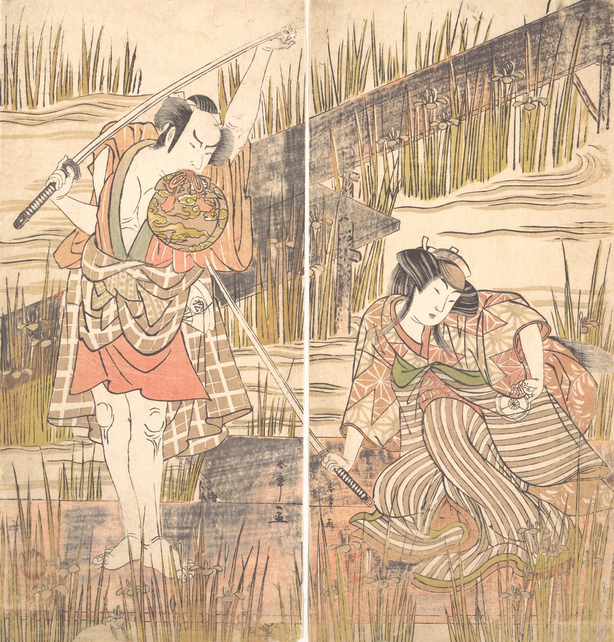 双手持剑的演员小野营松介，约1778年。 作者 春庄