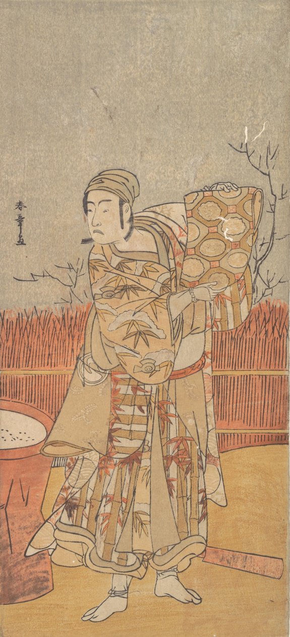 演员泽村宗三郎举着一块锦缎，18世纪末。 作者 春庄
