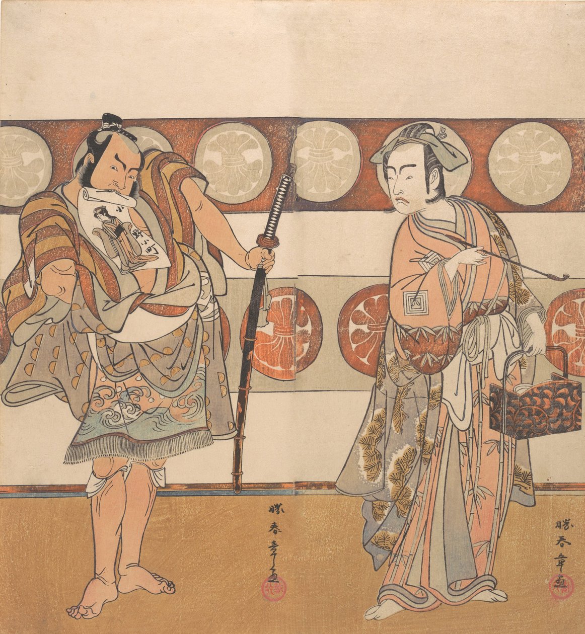演员 Ichikawa Yaozo III 和 Nakamura Sukegoro II, 约1791年。 作者 春庄