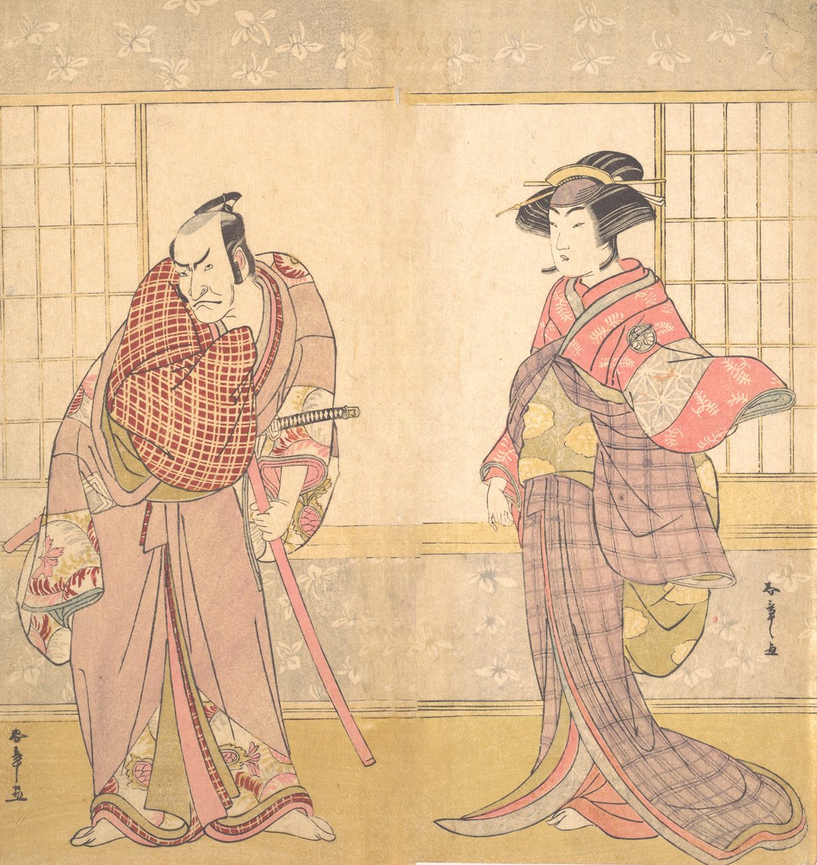 第五代市川团十郎作为一个人站在一个房间里，约1780年。 作者 春庄