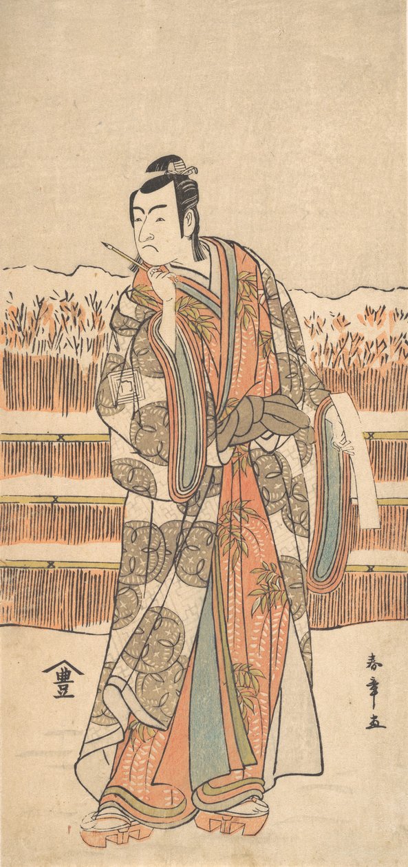 第二幅市川物之助作为一个站在雪地里的高人，约1786-87年。 作者 春庄