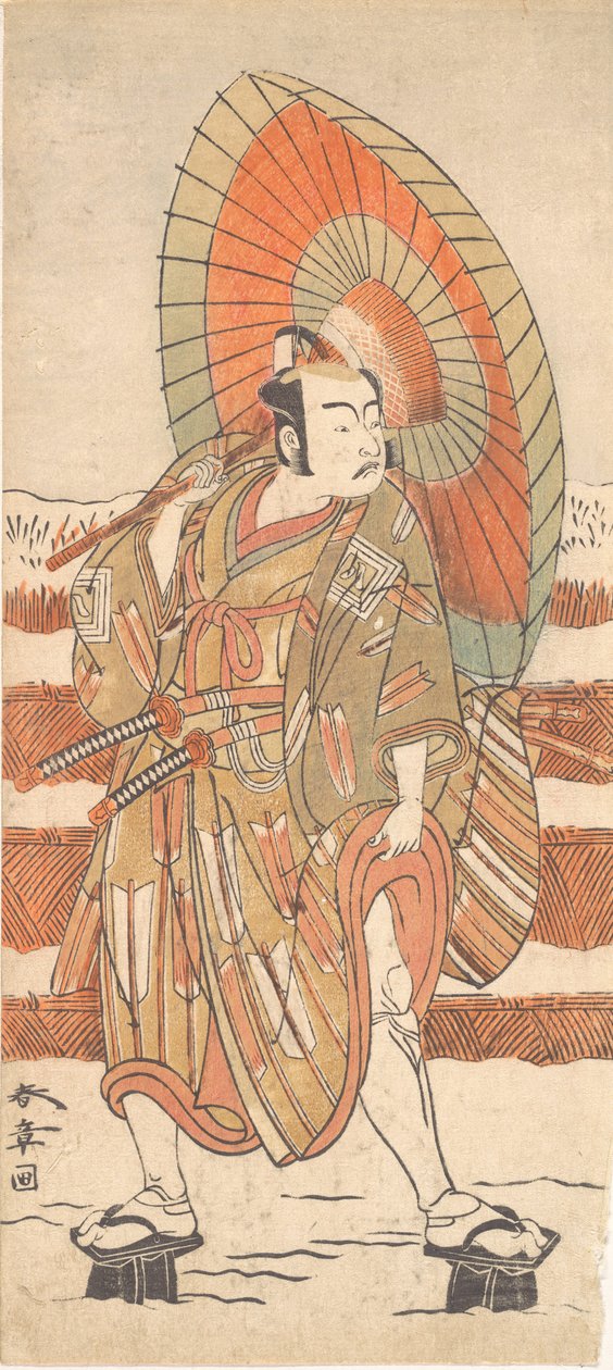 第二幅市川耀三作为武士站在雪地里，可能是1774年。 作者 春庄