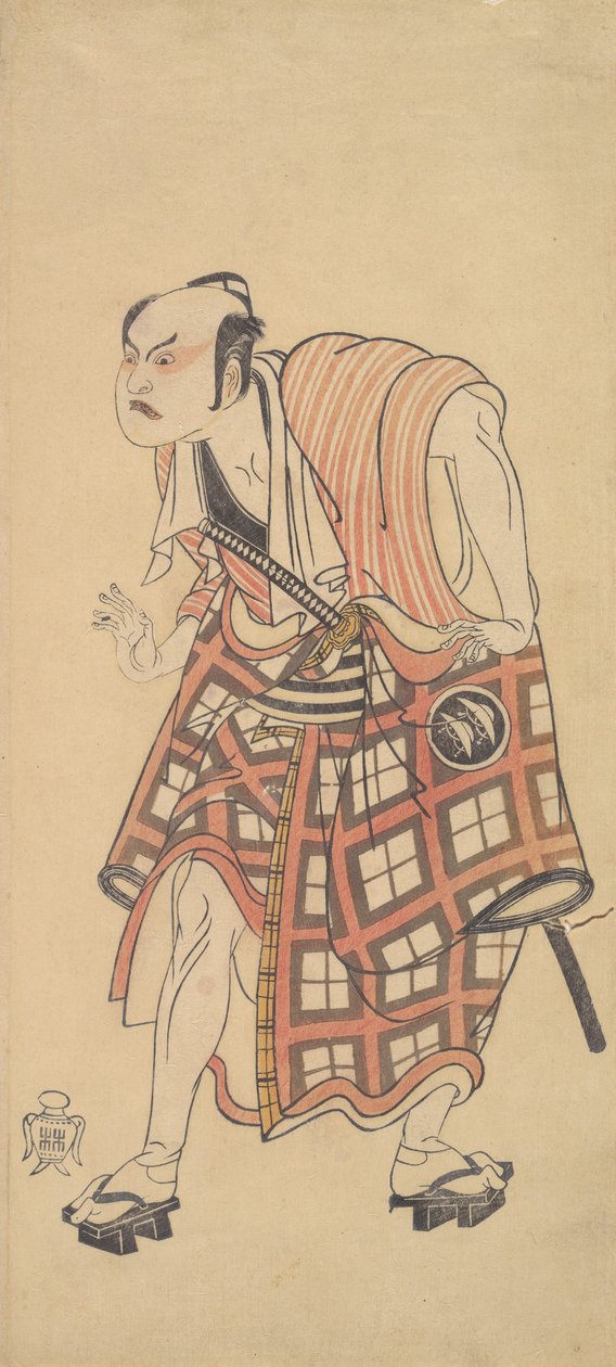 第二幅《中岛美右卫门》为男子站立，头部向前弯曲，1768或1769年。 作者 春庄