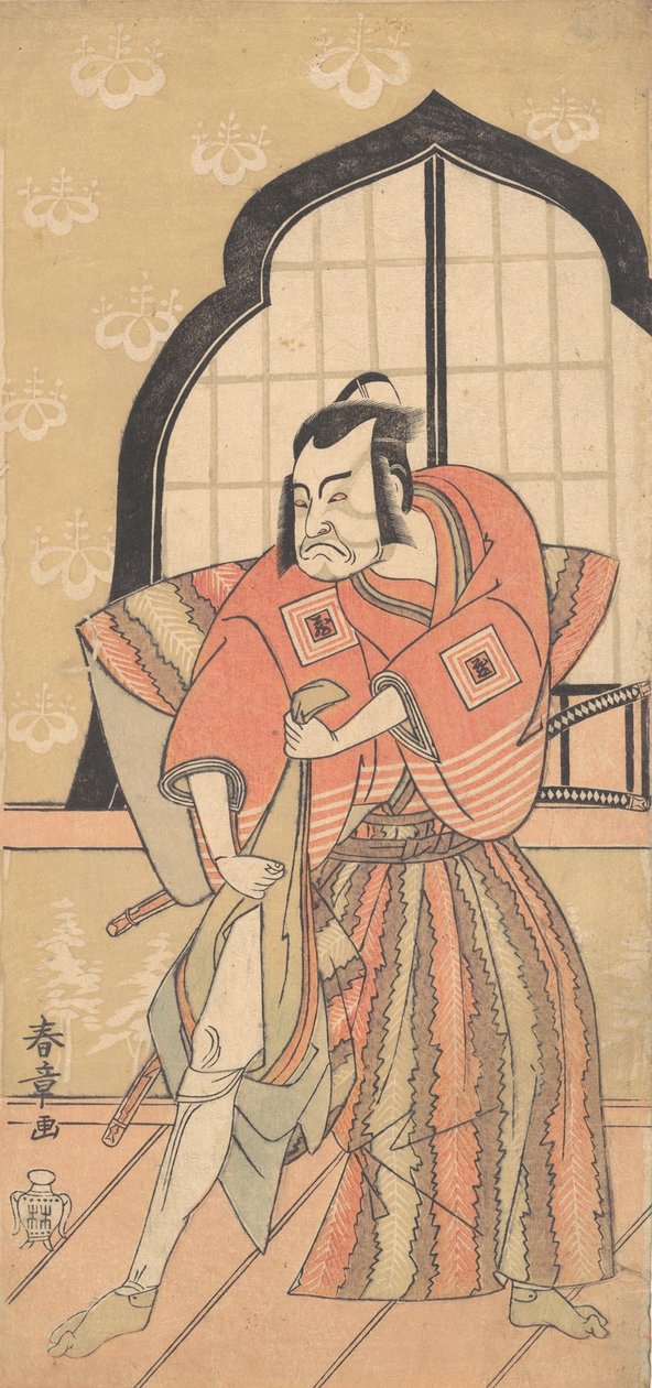 第三代市川团藏作为武士身着礼仪性的上衣，1769年或1770年。 作者 春庄