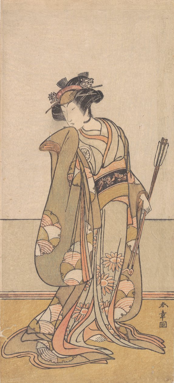 第三幅濑川菊之章作为一个女人向右走，1774或1775年。 作者 春庄