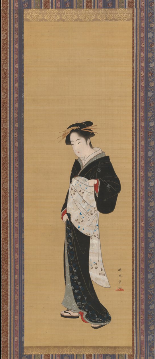 穿黑色和服的女人，1783-89。 作者 春庄