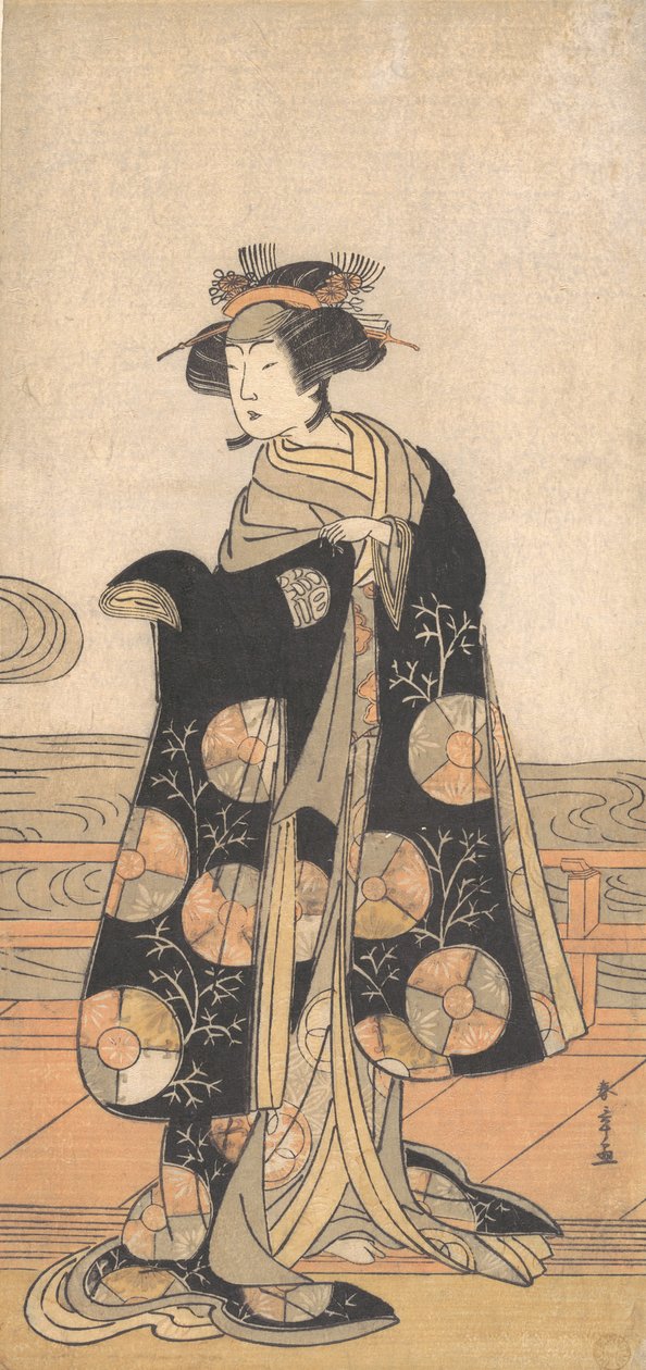 吉泽-伊吕哈扮演的站在河边房子的恩格瓦上的女人，约1778年。 作者 春庄