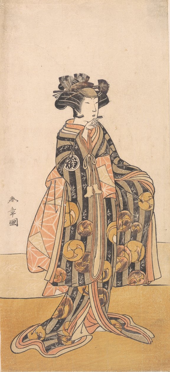 吉泽・伊吕哈饰演站在岸边的女性友惠御前，1774或1775年。 作者 春庄