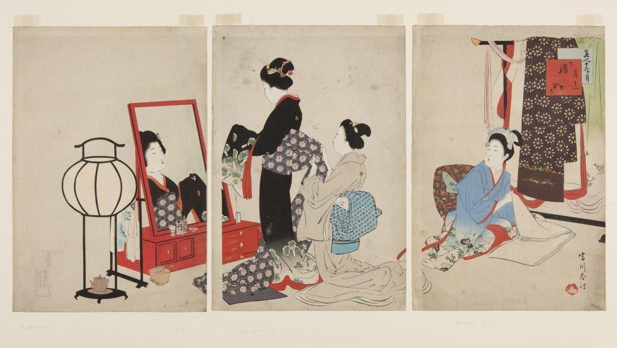 11月，婚姻（Sonojuichi Yomeiri）（彩色木版画）。 作者 宫川顺平