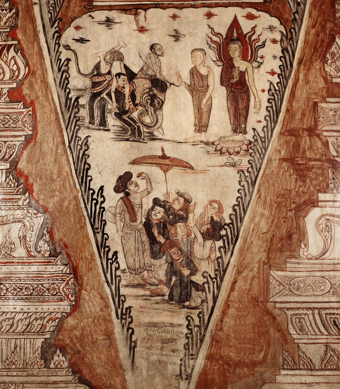 壁画的细节 - 佛陀混淆了异教徒，1734年 作者 连体学校