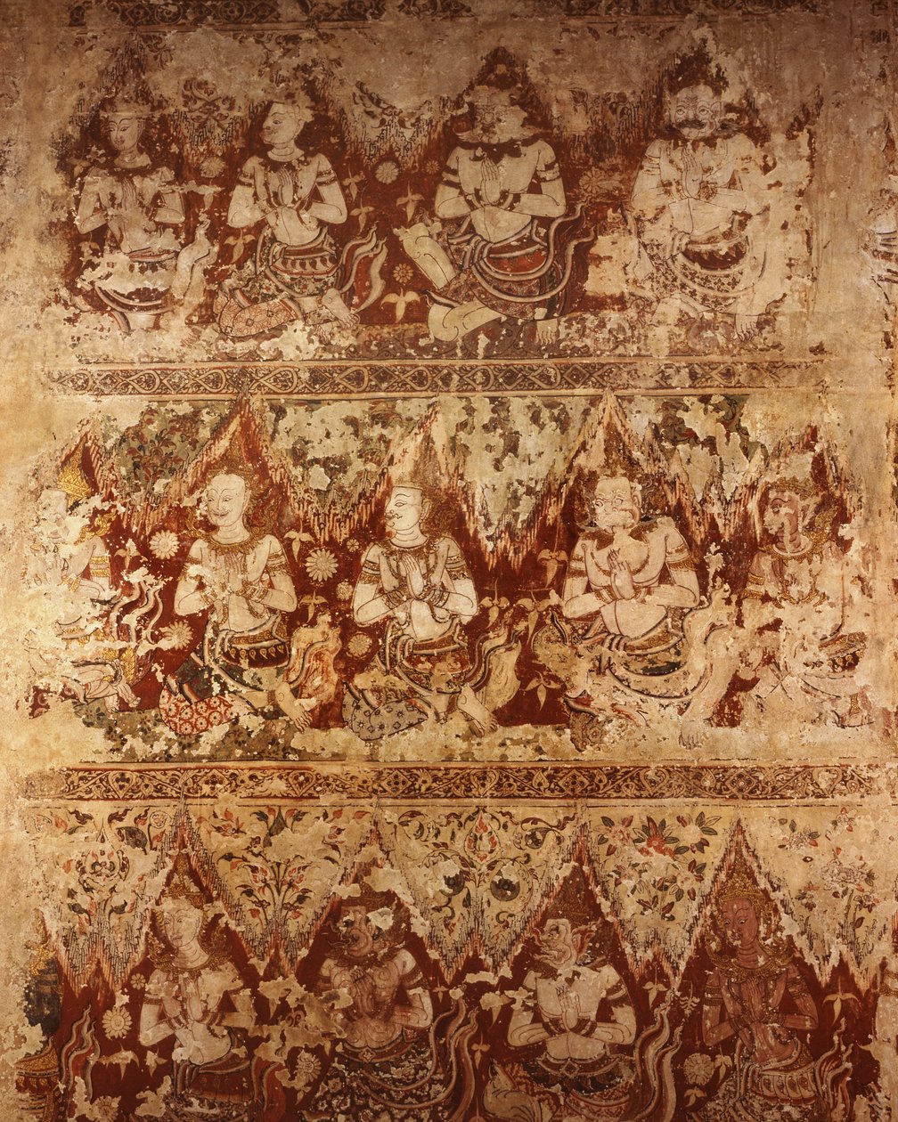 壁画展示了18世纪早期大城时期的天神（石头上的油漆） 作者 连体学校