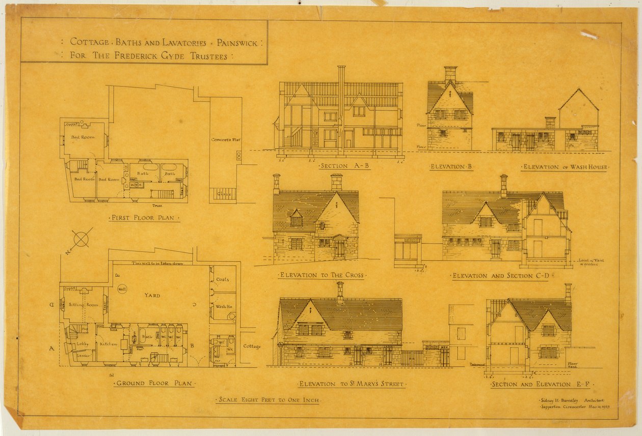 小屋，浴室和洗手间 - 位于1923年3月14日的弗雷德里克·吉德受托人的Painswick（纸上墨水） 作者 西德尼·巴恩斯利