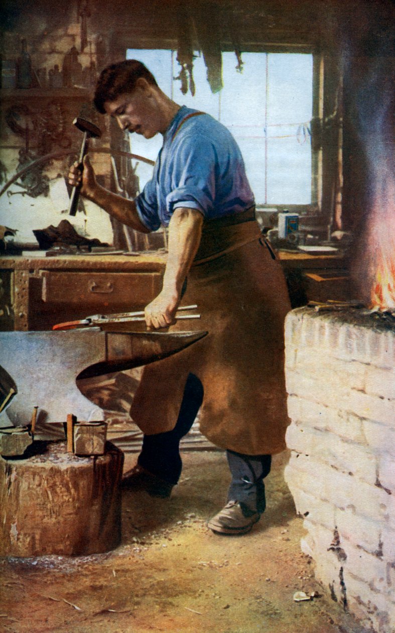 铁匠在工作，英国，约1922年 作者 西德尼·H·尼科尔斯