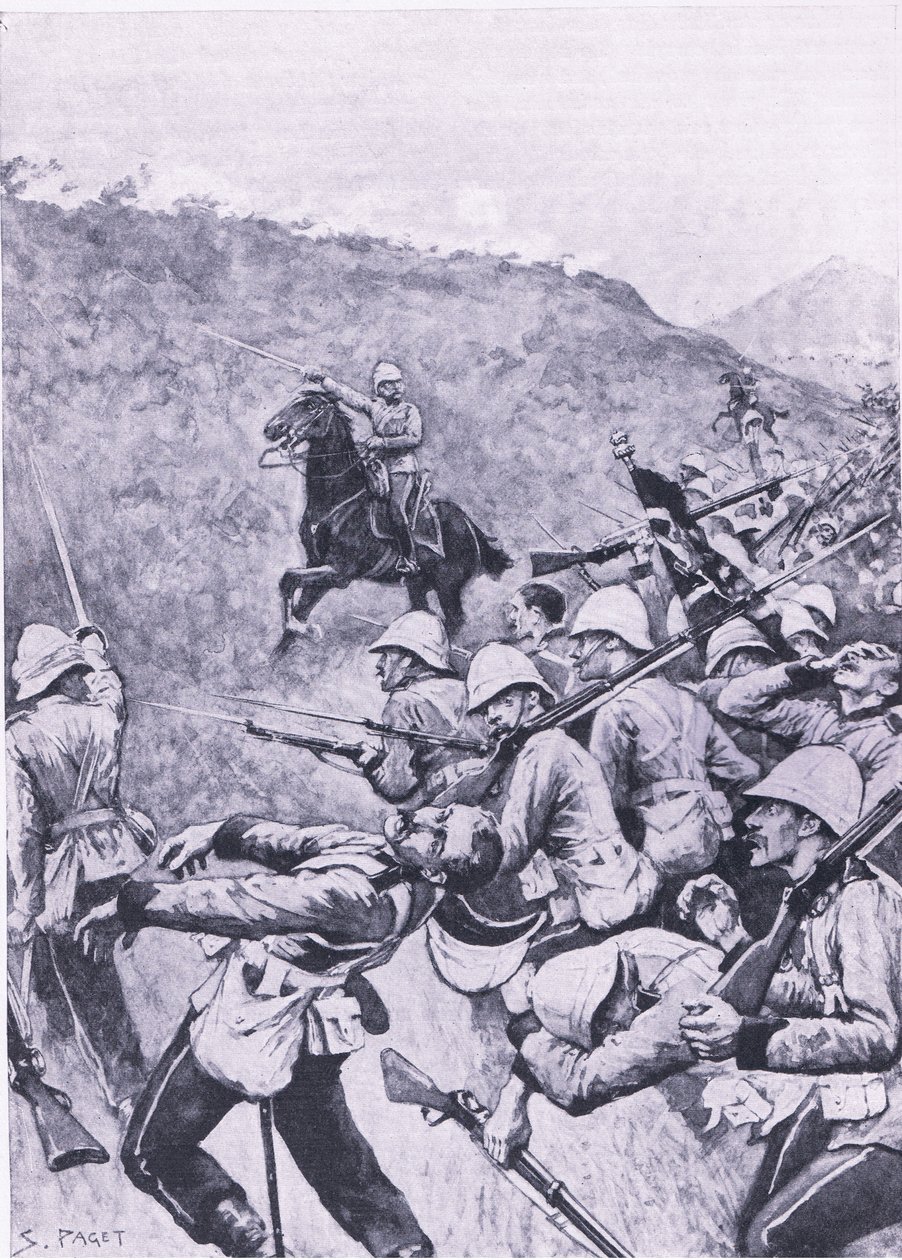 Langs Nek，1881年1月28日（第一次布尔战争），1915年英国陆地和海上战役的插图 作者 悉尼佩吉特