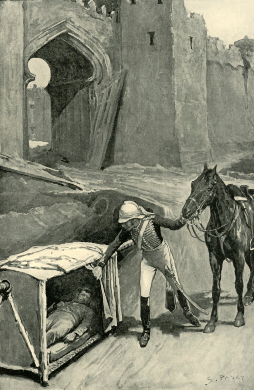 罗伯茨（Roberts）发现尼科尔森（Nicholson）在德里的城墙下严重受伤，1901年。 作者 悉尼佩吉特