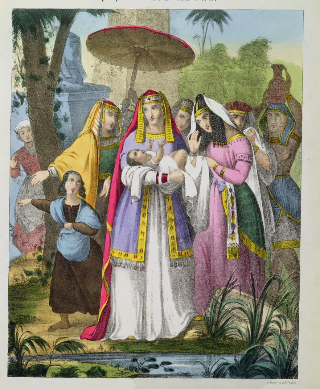摩西拯救了法老的女儿，是由爱德华·戈弗（Edward Gover）于1870年创作的圣经 作者 齐格弗里德·德特勒·本迪克森