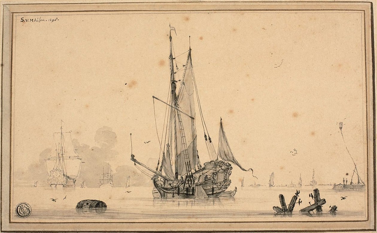 船只停靠和打桩的港口场景 作者 Sieuwert van der Meulen