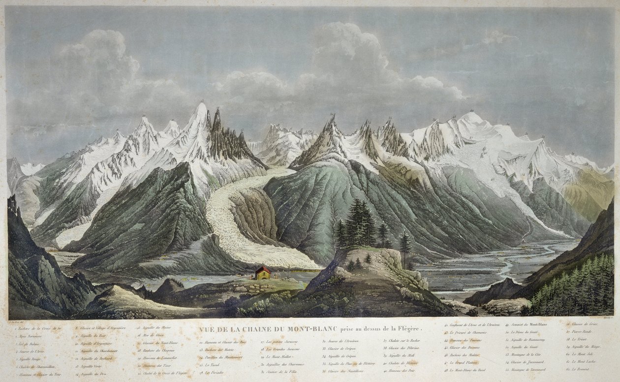 勃朗峰地块景观（勃朗峰） - 西吉斯蒙德·希梅利 1801-1872 年在 FLEGERE 上方拍摄的 CHAINE DU Mont BLANC 景观 - 作者 西吉斯蒙德·希梅利