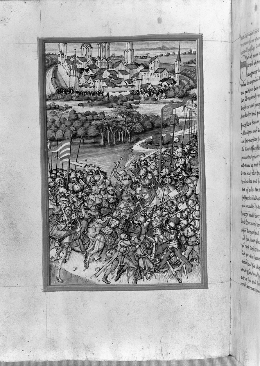 HB V 52后续707年莱赫菲尔德战役的插图，来自奥格斯堡纪事报，1457年 作者 西吉斯蒙德·梅斯特林