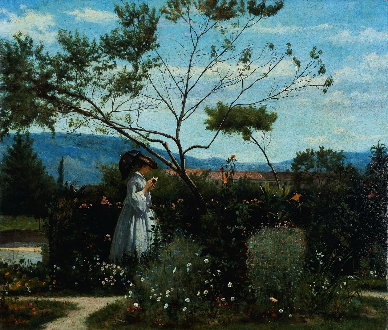 花园里的花朵中，由Silvestro Lega（1826-1895）创作。 作者 西尔维斯特雷·莱加