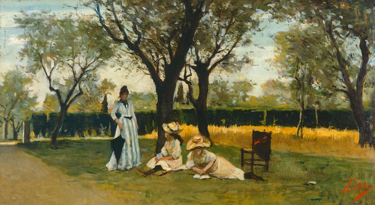 在Poggio Piano的别墅，由Silvestro Lega（1826-1895）创作，油画板，34x60.5cm 作者 西尔维斯特雷·莱加