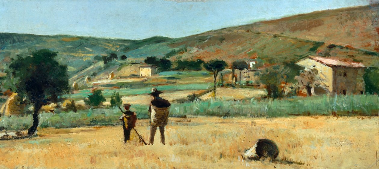 有农民的乡村，作者：Silvestro Lega 作者 西尔维斯特雷·莱加
