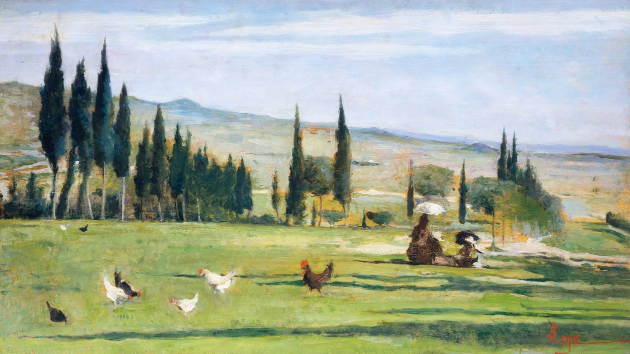 辉绿岩景观，由Silvestro Lega（1826-1895）创作，布面油画，34.5x61厘米。 作者 西尔维斯特雷·莱加