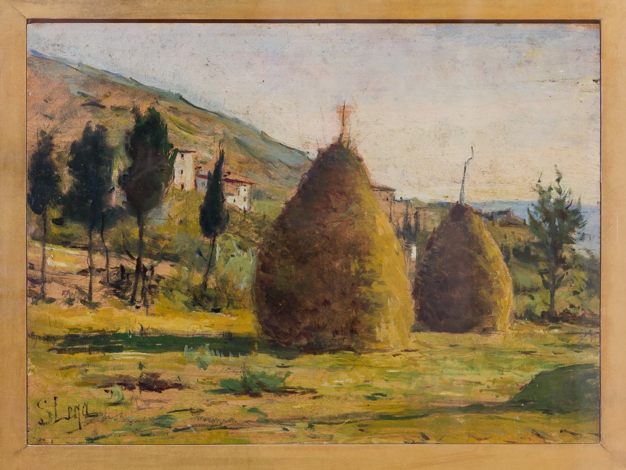 阳光下的干草堆，约 1890 年（木板油画） 作者 西尔维斯特雷·莱加