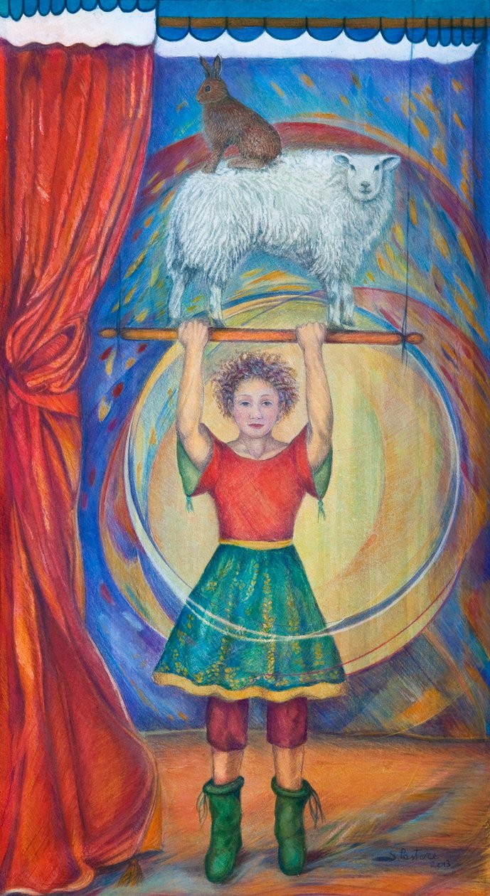 Acrobats，2013（水彩和粉彩） 作者 西尔维亚·帕斯托（Silvia Pastore）