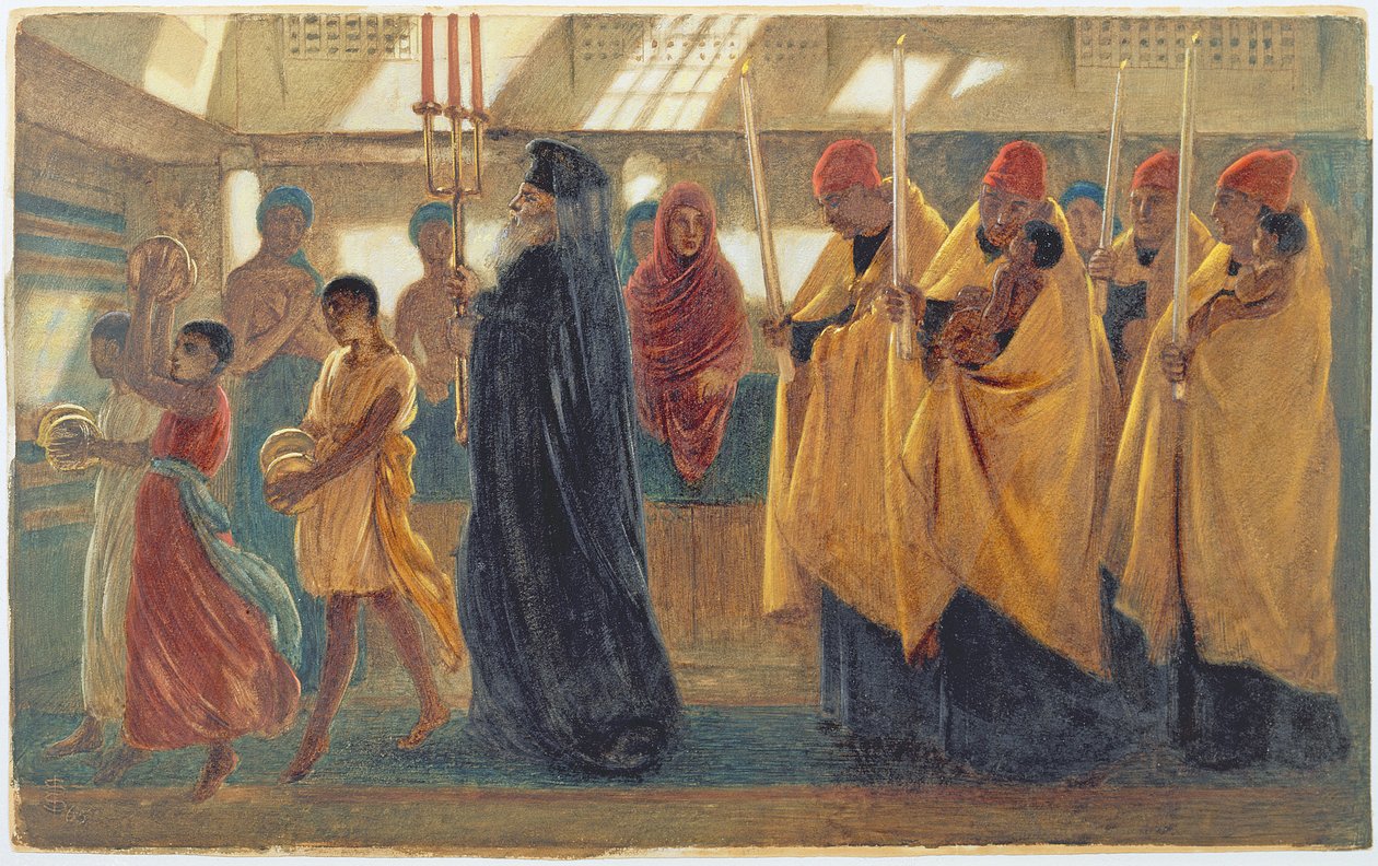 Coptic Baptismal Procession，1865（wc，gouache和阿拉伯树胶） 作者 西蒙·所罗门